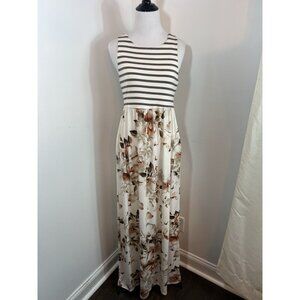 White Birch Tie-Dye Sleeveless Maxi Dress Small Floral Striped